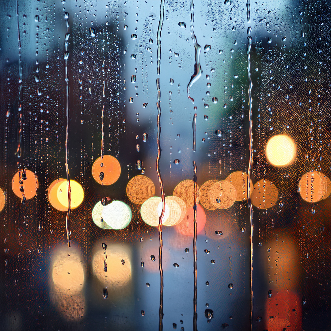Cold glass raindrops